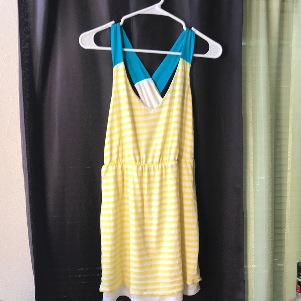 Yellow and white stripe mini dress